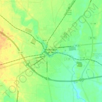 Washington Court House地形图、海拔、地势