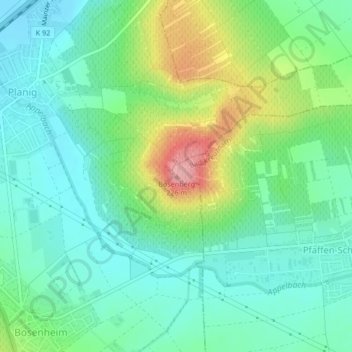 Bosenberg地形图、海拔、地势