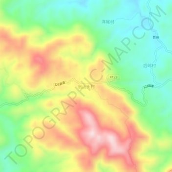 翁山头村地形图、海拔、地势