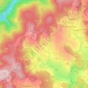 Rütte地形图、海拔、地势