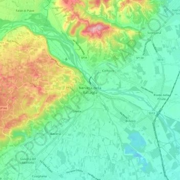 Nervesa della Battaglia地形图、海拔、地势