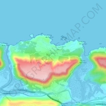 Pechón地形图、海拔、地势