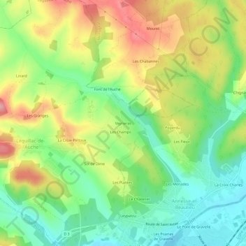 Veyrieras地形图、海拔、地势