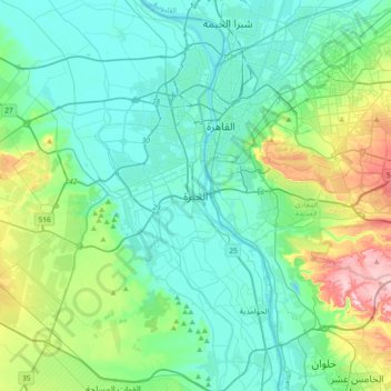 الجيزة地形图、海拔、地势