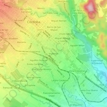 Huilango地形图、海拔、地势