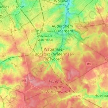 Watermael-Boitsfort地形图、海拔、地势