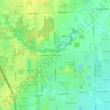 Preston Corners地形图、海拔、地势