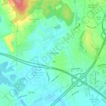 South Foxboro地形图、海拔、地势