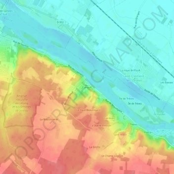Cunault地形图、海拔、地势