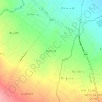 Nessuit地形图、海拔、地势
