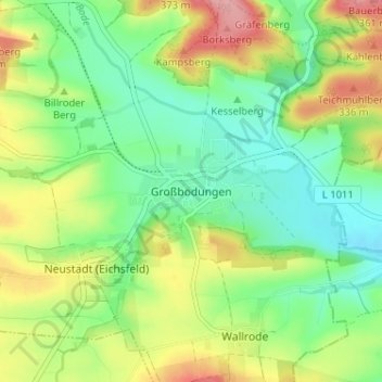 Großbodungen地形图、海拔、地势