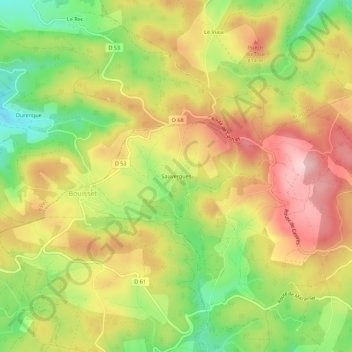 Sauvergues地形图、海拔、地势