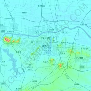 蚌埠市地形图、海拔、地势