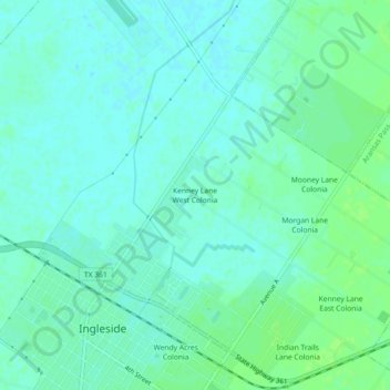 Kenney Lane West Colonia地形图、海拔、地势