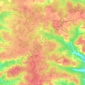 Les Meneaux地形图、海拔、地势