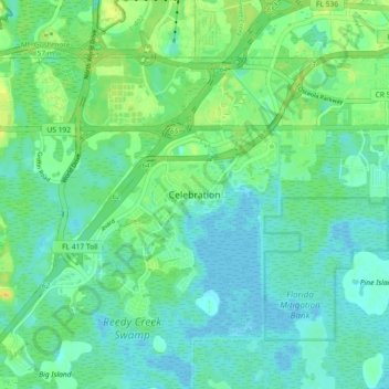 Celebration地形图、海拔、地势