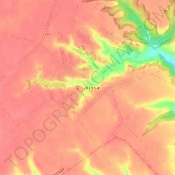 Стретовка地形图、海拔、地势