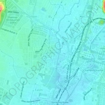 Buntong地形图、海拔、地势