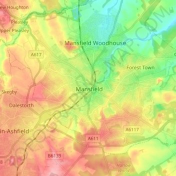 Mansfield地形图、海拔、地势