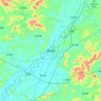博白县地形图、海拔、地势