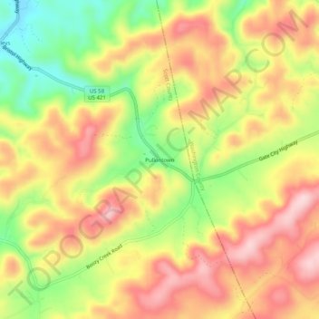 Pullontown地形图、海拔、地势