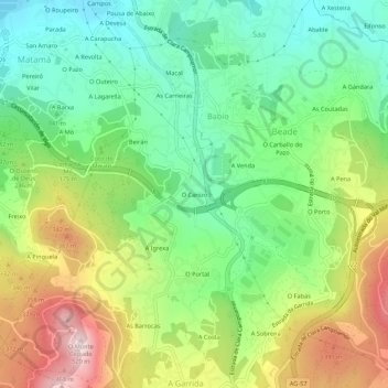 O Canizo地形图、海拔、地势