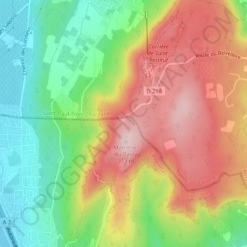 Caves cathédrales - Mas Théo地形图、海拔、地势