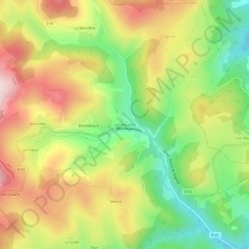 Les Moulins地形图、海拔、地势