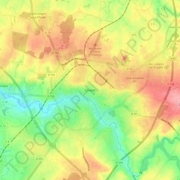 Cholet地形图、海拔、地势