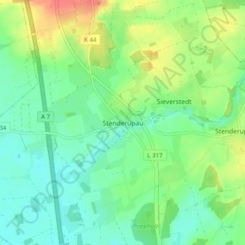 Stenderupau地形图、海拔、地势