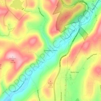 Tompkins Corners地形图、海拔、地势