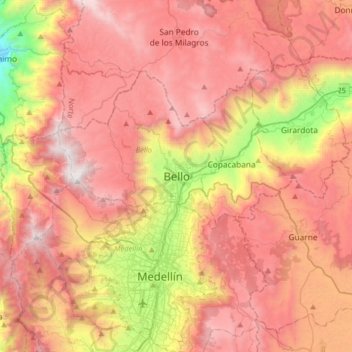 Bello地形图、海拔、地势