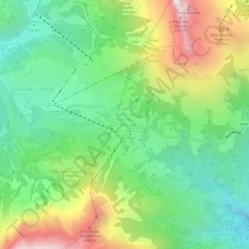 passo Carezza地形图、海拔、地势