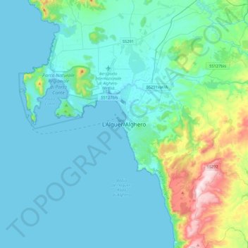 Alghero地形图、海拔、地势