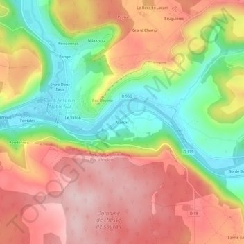 Marsac地形图、海拔、地势