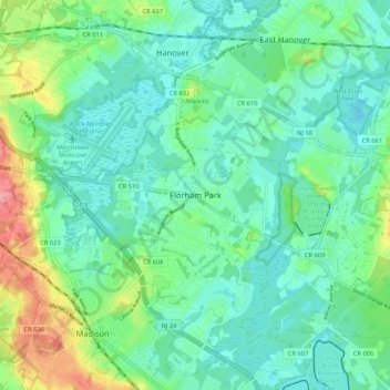 Florham Park地形图、海拔、地势