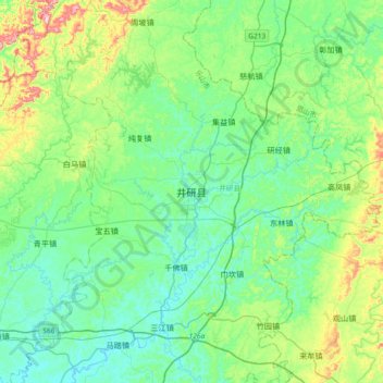 井研县地形图、海拔、地势