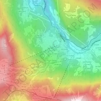 Les Crêts地形图、海拔、地势