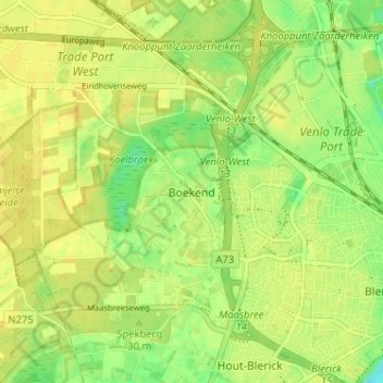 Boekend地形图、海拔、地势