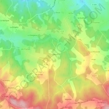Graffeuil地形图、海拔、地势