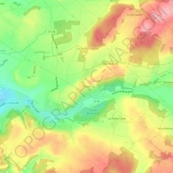 Thiviat地形图、海拔、地势