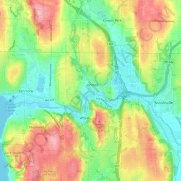 Bothell地形图、海拔、地势