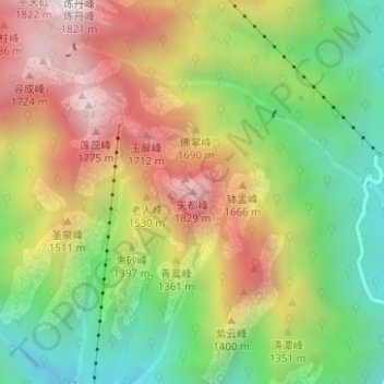 天都峰地形图、海拔、地势