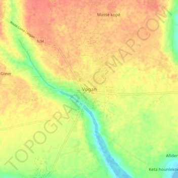 Vogan地形图、海拔、地势