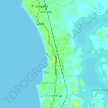 Wathuregama地形图、海拔、地势