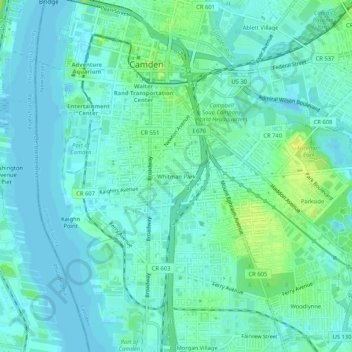 Whitman Park地形图、海拔、地势
