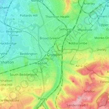 Croydon地形图、海拔、地势