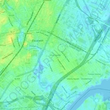 Union Square地形图、海拔、地势