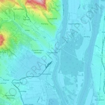 Szentendre地形图、海拔、地势