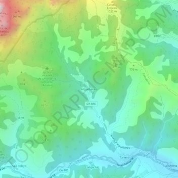 Argüébanes地形图、海拔、地势